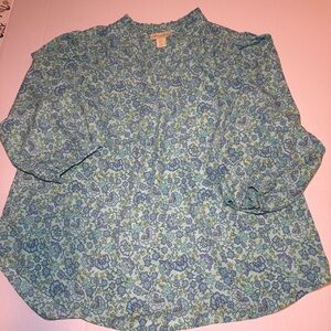 Cynthia Rowley Blue and Green Floral Blouse